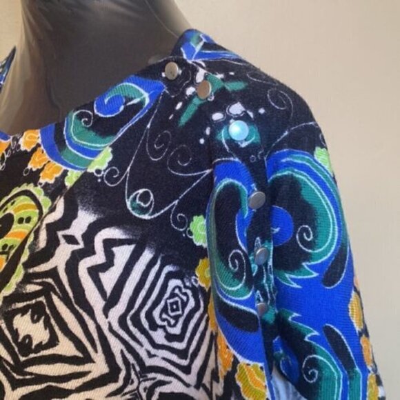 Boho-Chic Joseph A. Bold Tribal Print Blouse Lightweight Summer Blouse Medium - Picture 3 of 8